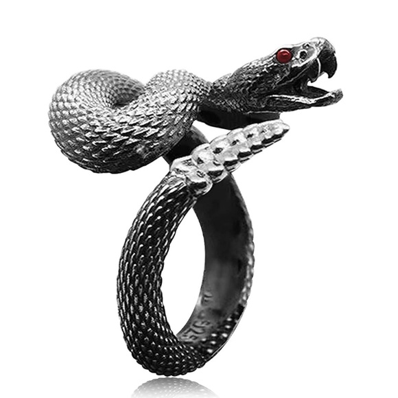 S925 Sterling Silver Black Snake Ring - Picture 2 of 6